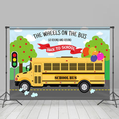 Lofaris The Wheels On Bus Blue Sky Back To School Backdrop