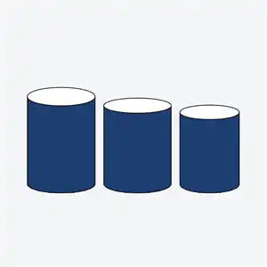 Three blue cylindrical containers arranged in descending height order.