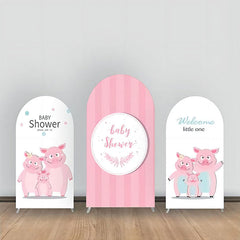 Lofaris Three Pink Pigs Stripe Baby Shower Arch Backdrop Kit