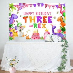 Lofaris Three Rex Cute Dinosaur Girl 3rd Birthday Backdrop