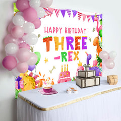 Lofaris Three Rex Cute Dinosaur Girl 3rd Birthday Backdrop