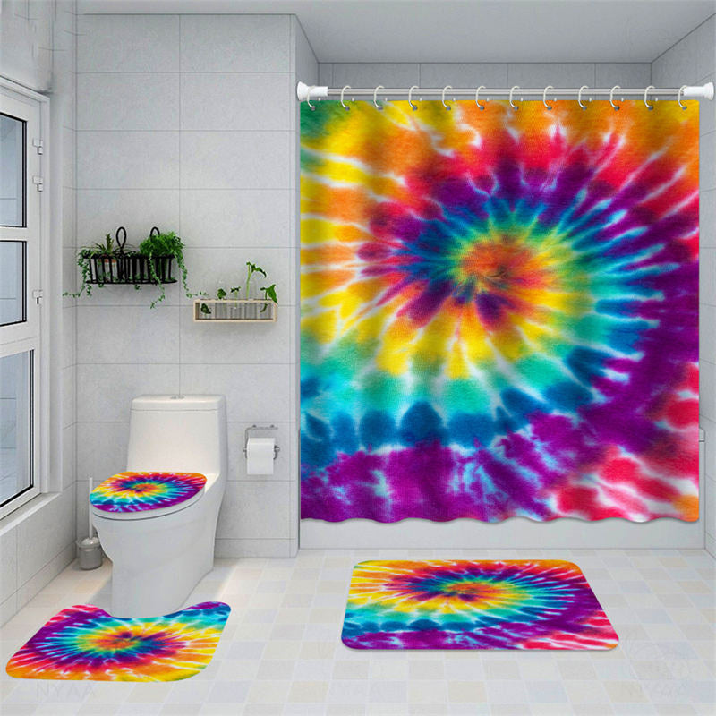 Lofaris Tie Dye Rainbow Floral Bathroom Curtain for Hotel