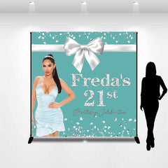 Lofaris Tiffany Blue Bow Custom Photo 21st Birthday Backdrop
