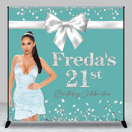 Lofaris Tiffany Blue Bow Custom Photo 21st Birthday Backdrop