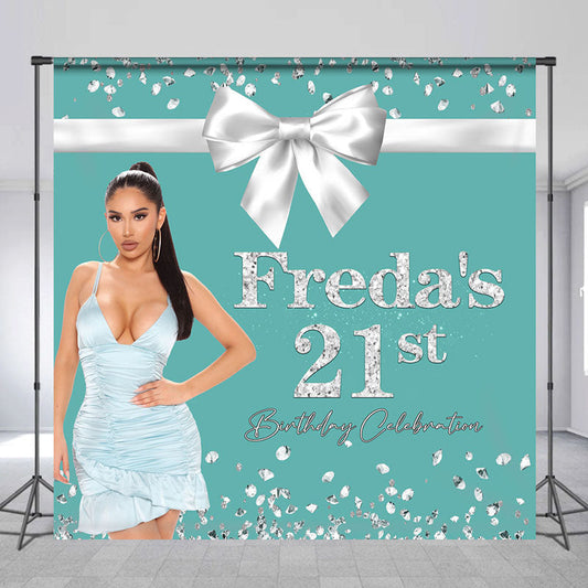 Lofaris Tiffany Blue Bow Custom Photo 21st Birthday Backdrop