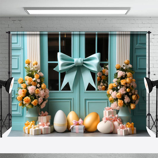 Lofaris Tiffany Blue Bowknot Parterre Eggs Easter Backdrop