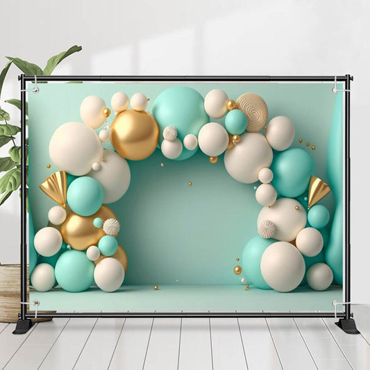 Lofaris Tiffany Blue White Golden Balloon Birthday Backdrop