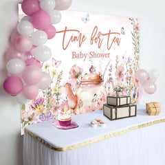 Lofaris Time For Tea Butterfly Floral Baby Shower Backdrop