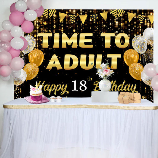 Lofaris Time To Adult Gold Black Bokeh 18 Birthday Backdrop