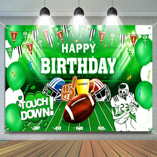 Lofaris Touch Down Green Football Field Birthday Backdrop