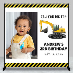 Lofaris Toy Excavator Custom Photo 3rd Birthday Backdrop