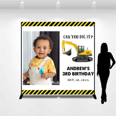 Lofaris Toy Excavator Custom Photo 3rd Birthday Backdrop