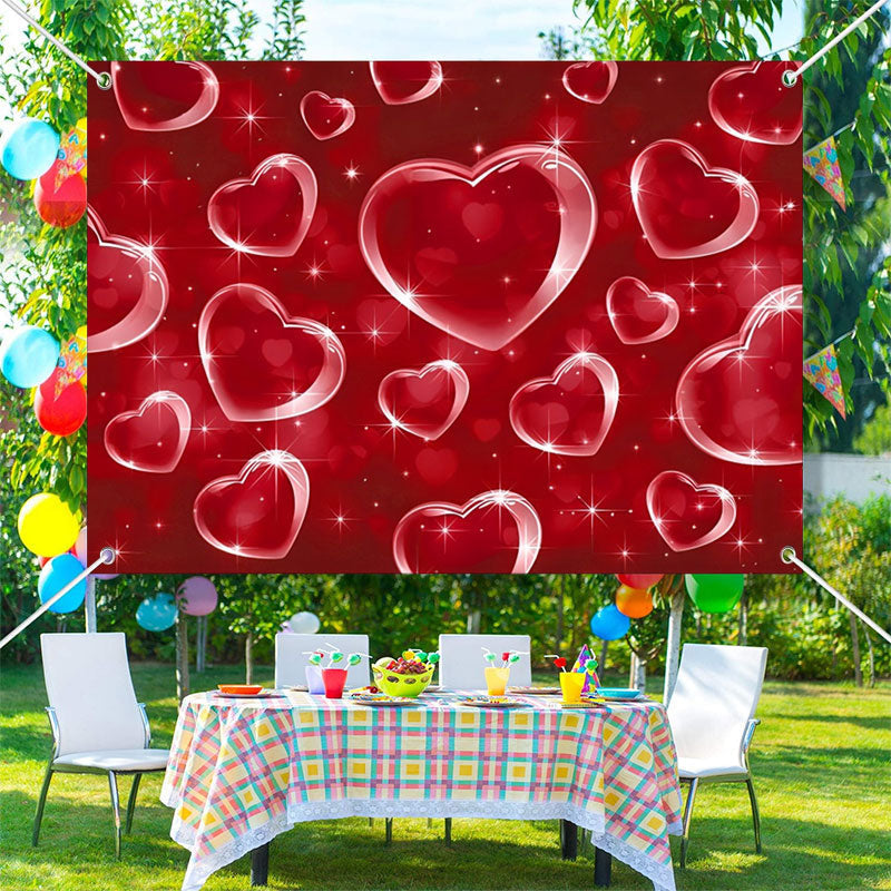 Lofaris Transparent Shining Heart Crystal Bokeh Red Backdrop
