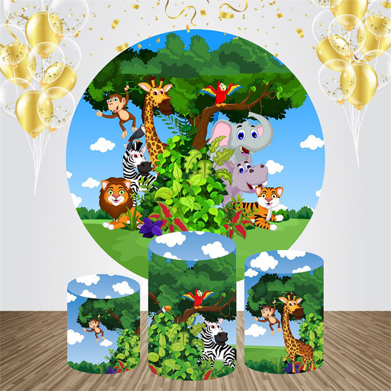 Lofaris Tree Animals Spring Round Bakcdrop Kit For Birthday