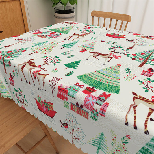 Lofaris Trees Deers Sleigh Pattern Repeat Christams Tablecloth