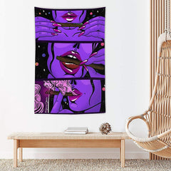 Lofaris Trippy Smoke Cool Girl Art Purple Hippy Wall Tapestry