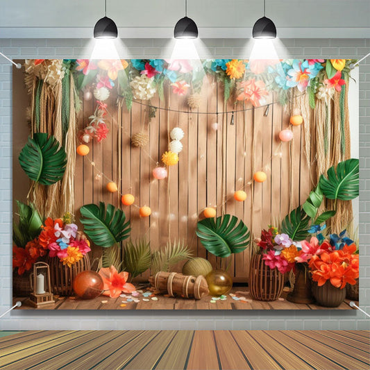 Lofaris Tropical Floral Board Birthday Cake Smash Backdrop