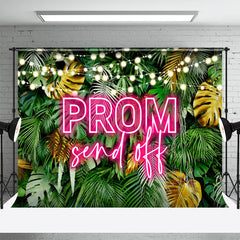 Lofaris Tropical Green Leaves Light Prom Send Off Backdrop