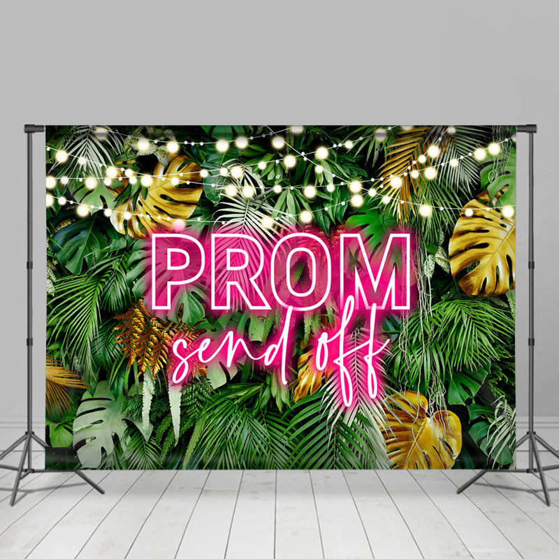 Lofaris Tropical Green Leaves Light Prom Send Off Backdrop