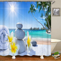 Lofaris Tropical Sea Beach Frangipani Pebble Shower Curtain