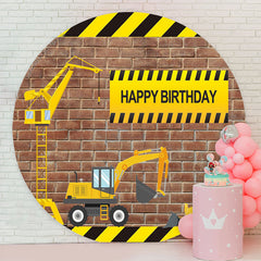 Lofaris Truck Brick Happy Birthday Round Backdrop For Boy
