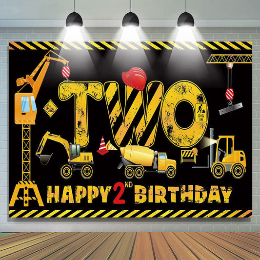 Lofaris Truck Excavator Digger Black 2nd Birthday Backdrop