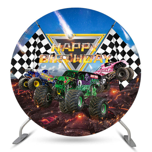 Lofaris Truck Game Spark Happy Birthday Round Backdrop