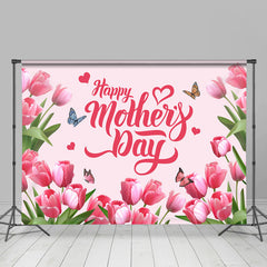 Lofaris Tulip Pink Floral Happy Mothers Day Party Backdrop