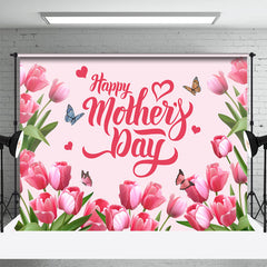 Lofaris Tulip Pink Floral Happy Mothers Day Party Backdrop