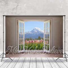 Lofaris Tulip Snow Mountain Door And Window Spring Backdrop