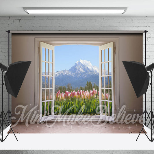 Lofaris Tulip Snow Mountain Door And Window Spring Backdrop
