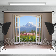 Lofaris Tulip Snow Mountain Door And Window Spring Backdrop