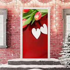 Lofaris Tulip White Heart Red Valentines Day Door Cover