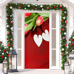 Lofaris Tulip White Heart Red Valentines Day Door Cover