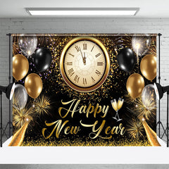 Lofaris Twelve Clock Black Gold Glitter New Year Backdrop