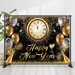 Lofaris Twelve Clock Black Gold Glitter New Year Backdrop