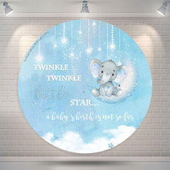 Lofaris Twinkle Star Elephant Blue Baby Shower Round Backdrop