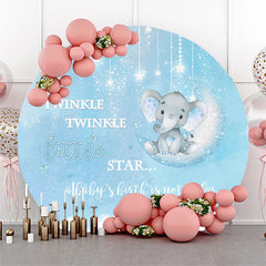 Lofaris Twinkle Star Elephant Blue Baby Shower Round Backdrop