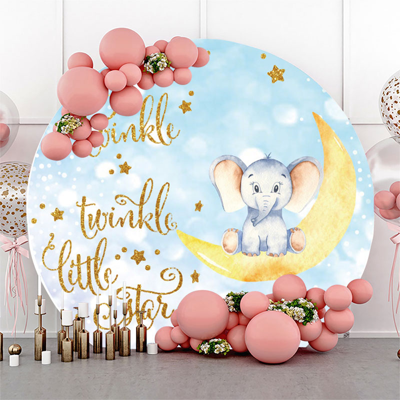 Lofaris Twinkle Star Elephant Round Baby Shower Backdrop