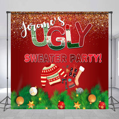 Lofaris Ugly Sweater Party Red Custom Christmas Backdrop