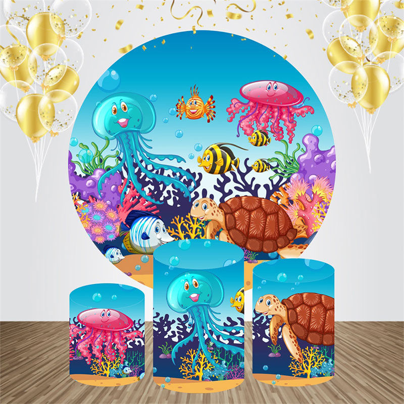 Lofaris Undersea Animals Corals Round Birthday Backdrop Kit