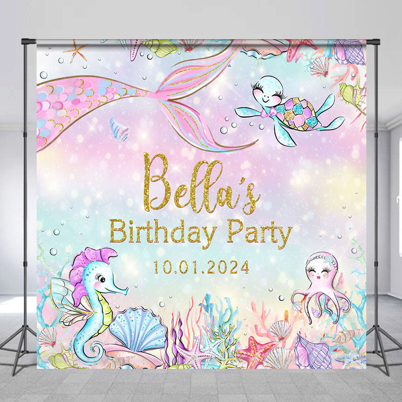 Lofaris Undersea Animals Mermaid Custom Birthday Backdrop