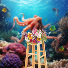 Lofaris Underwater Octopus Coral Summer Photography Backdrop