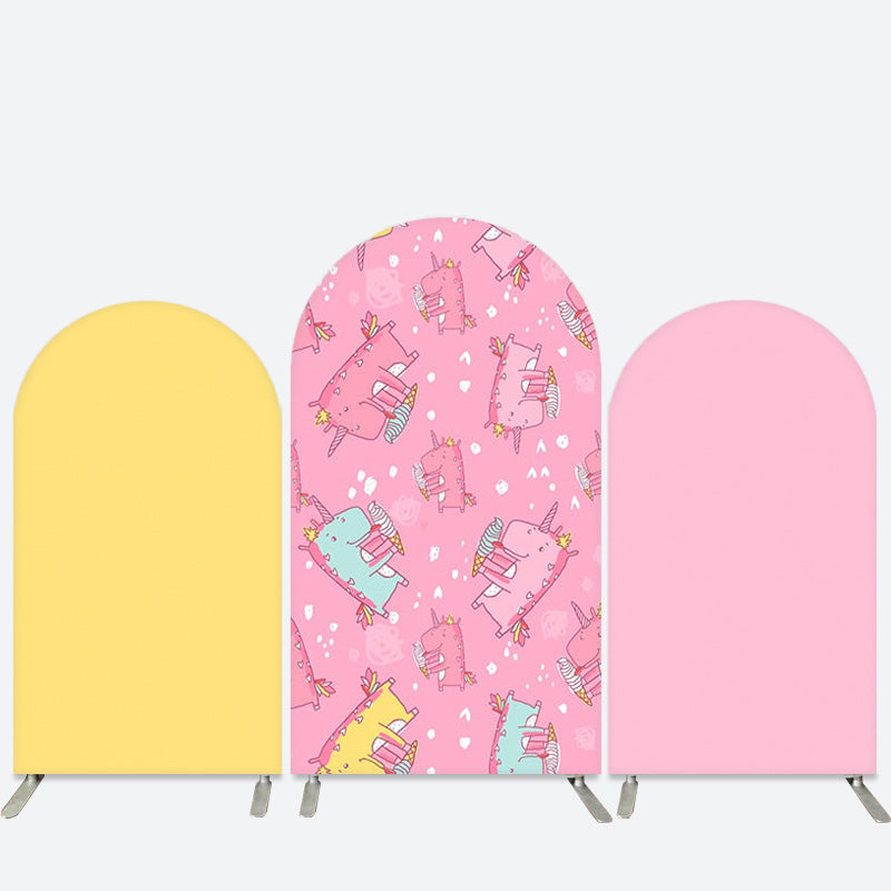 Lofaris Unicorn Girl Pink Yellow Birthday Arch Backdrop Kit
