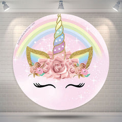 Lofaris Unicorn Rainbow Pink Round Party Backdrop For Kids