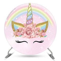 Lofaris Unicorn Rainbow Pink Round Party Backdrop For Kids