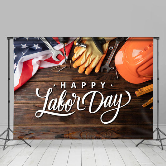Lofaris US Flag Glove Tools Wooden Happy Labor Day Backdrop