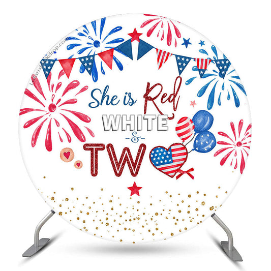 Lofaris US Flags She Is Red White Circle 2nd Birthday Backdrop