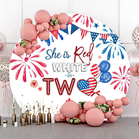 Lofaris US Flags She Is Red White Circle 2nd Birthday Backdrop
