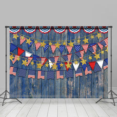Lofaris USA Blue Wooden Plank Wall Independence Day Backdrop